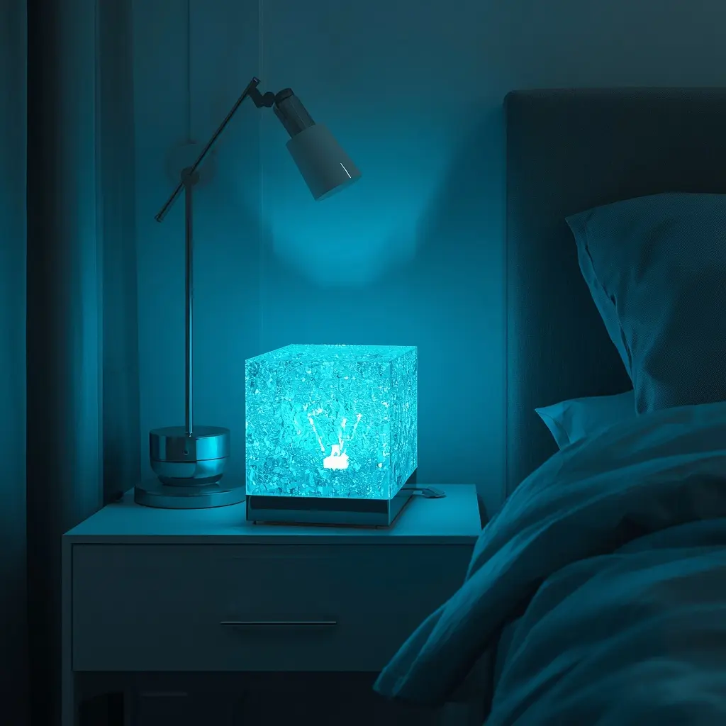 Growalleter 16-Color LED projection lamp on a nightstand with ambient glow